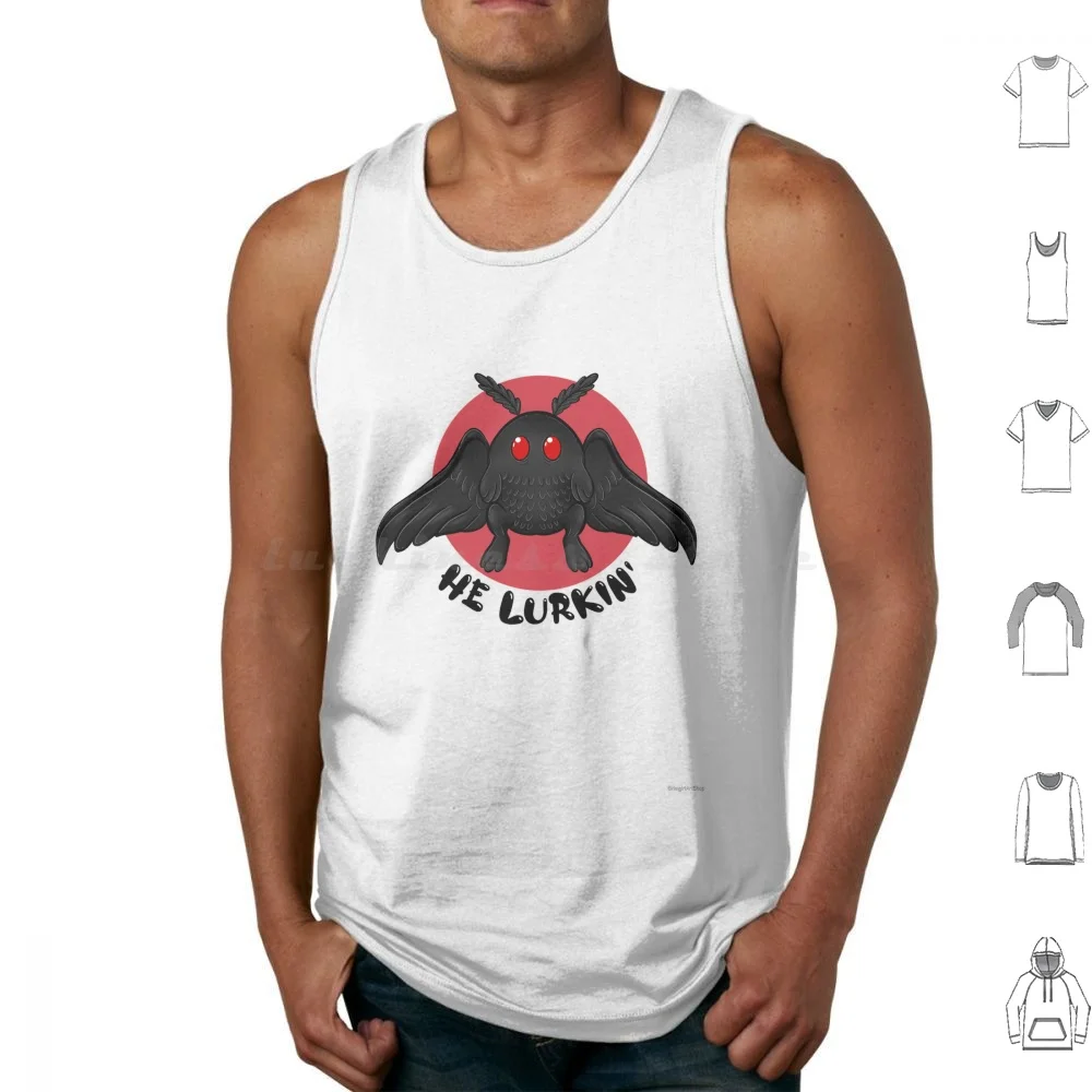 He Lurkin' Mothman Tank Tops Print Cotton Mothman Cryptid Monster Moth Lamp Folklore Lurk