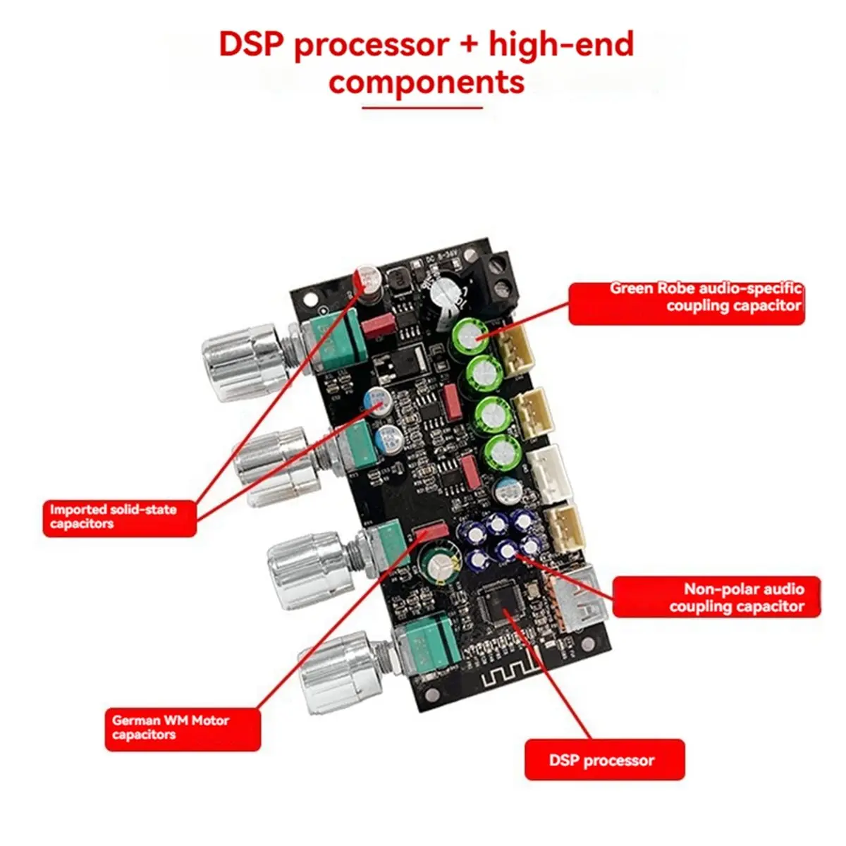 

Цифровая плата реверберации Digital Essentials DC8-36V AMP для караоке, профессиональный микрофонный предусилитель, модуль микширования с защитой от обратной связи, с AS21 Mo