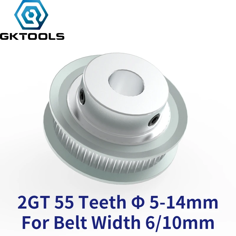 GKTOOLS 55 Teeth 2GT Timing Pulley Bore 5/6/6.35/7/8/10/12/14mm for GT2 Open Synchronous belt width 6/10mm wheel 55Teeth 55T