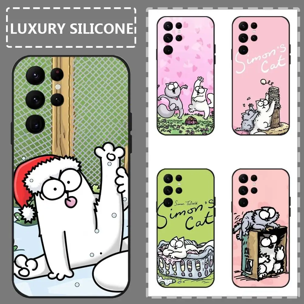 

S-Simons Cat Cartoon Phone Case For Samsung Galaxy S25 S24 S22 S23 Ultra S21 S20 Plus 5G Frosted Non-Slip Full Soft Case