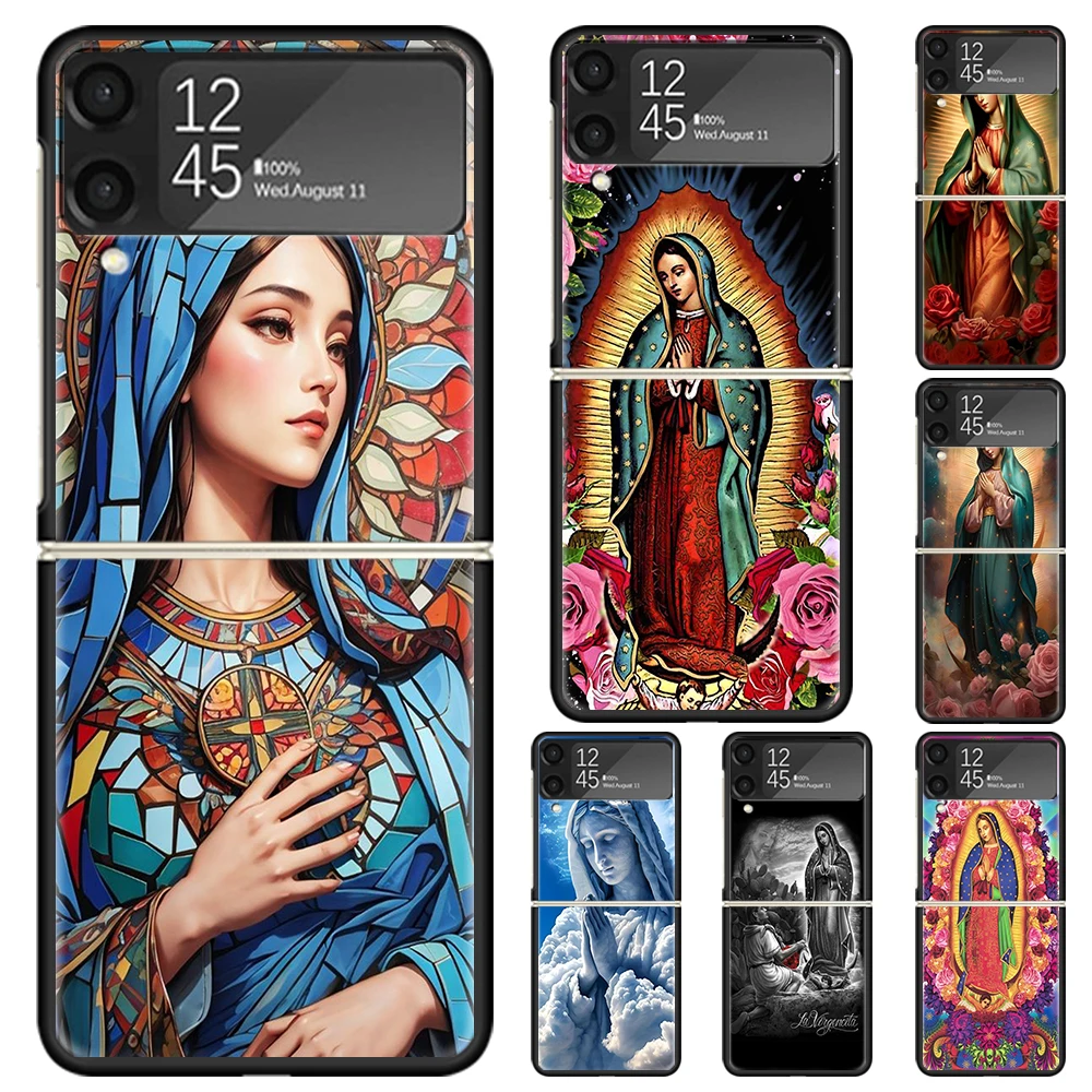 Virgin De Guadalupe Virgen Mary Hard PC Phone Case For Samsung Galaxy Z Flip 6 5 4 3 Black Cover ZFlip6 Flip5 Flip4 5G Foldable