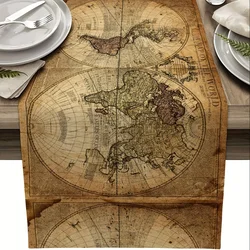 Retro Nautical Map of World Linen Table Runners Dresser Scarf Table Decor Indoor Outdoor Parties Farmhouse Home Gathering Decor