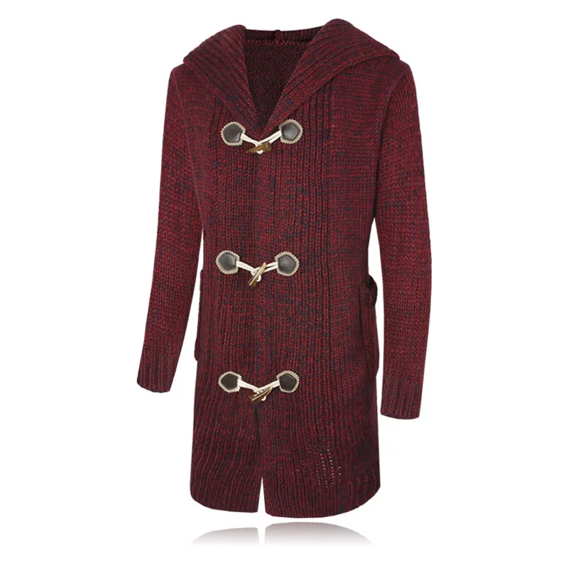 

Maroon Long Cardigan Sweater Men's Hooded Coat Autumn Winter Thi Casual Large Size Knitted irt Button Design Casual Wear