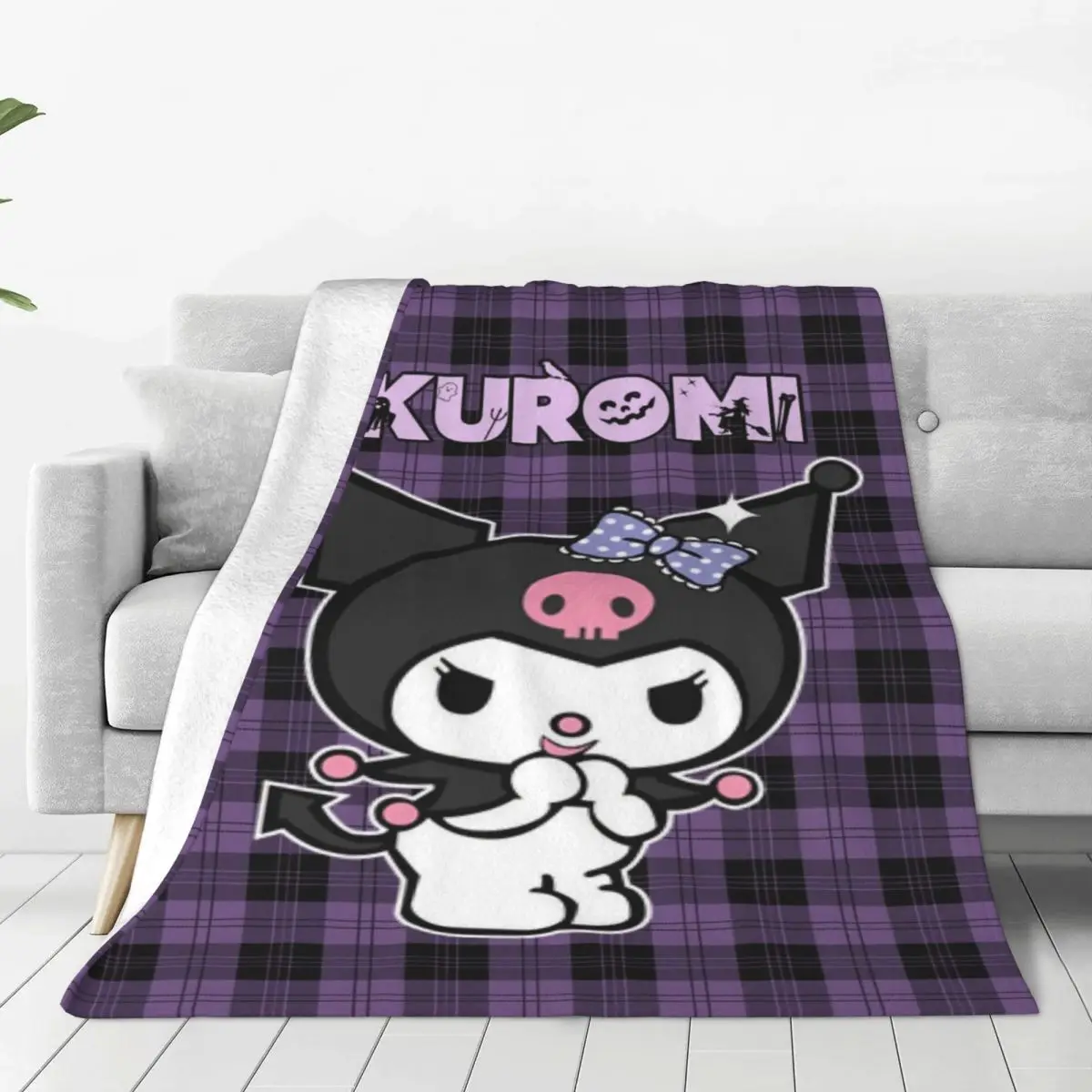 

Одеяло с героями мультфильмов Kuromi на заказ, мягкое флисовое весеннее теплое фланелевое одеяло для дивана, автомобиля, кровати, одеяло