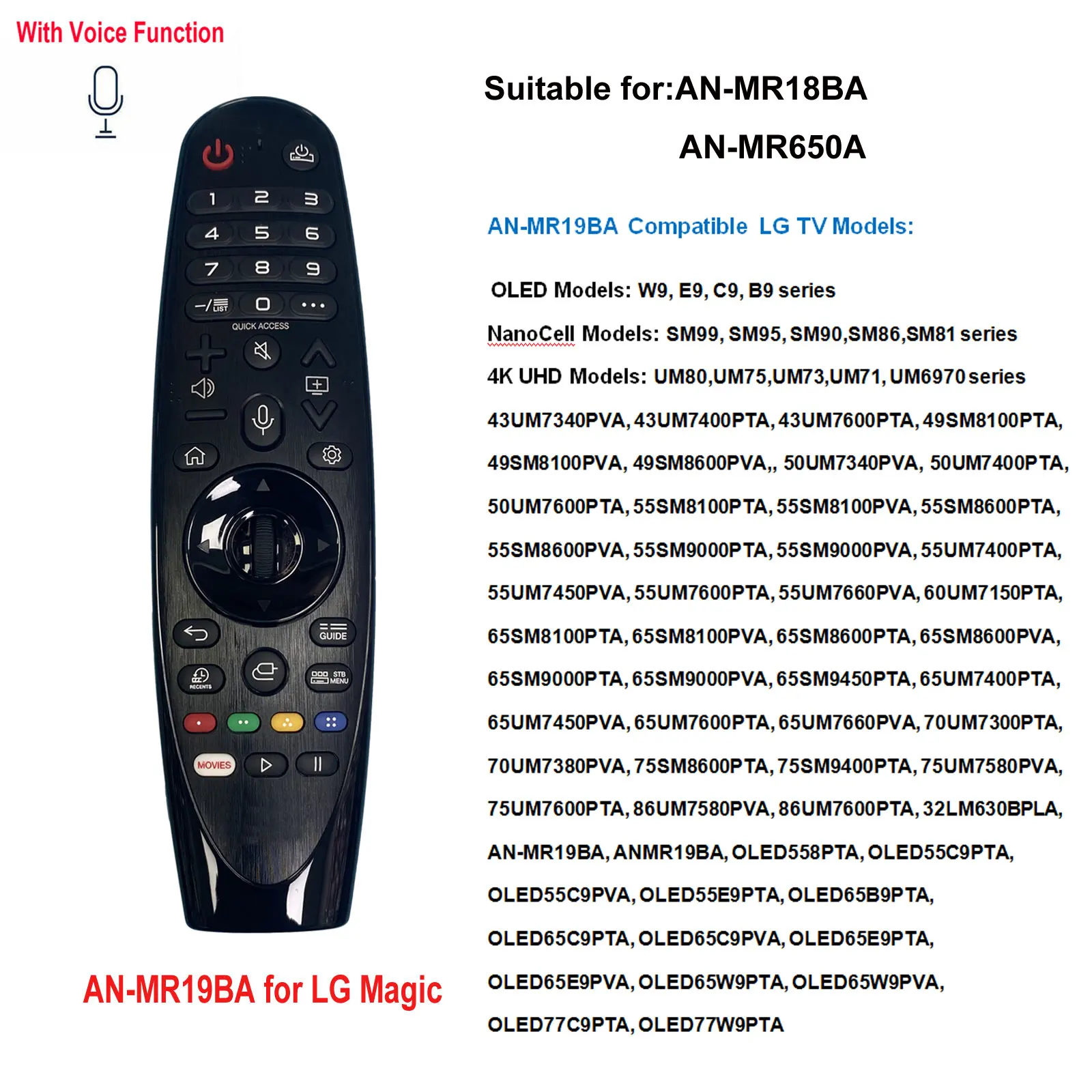 AN-MR19BA magiczny pilot głosowy dla L 2019 Smart 4K UHD OLED TV Fit 43 um7340 43 um7400 43 um7600 49 sm8100 55 sm8100pta W9 E9