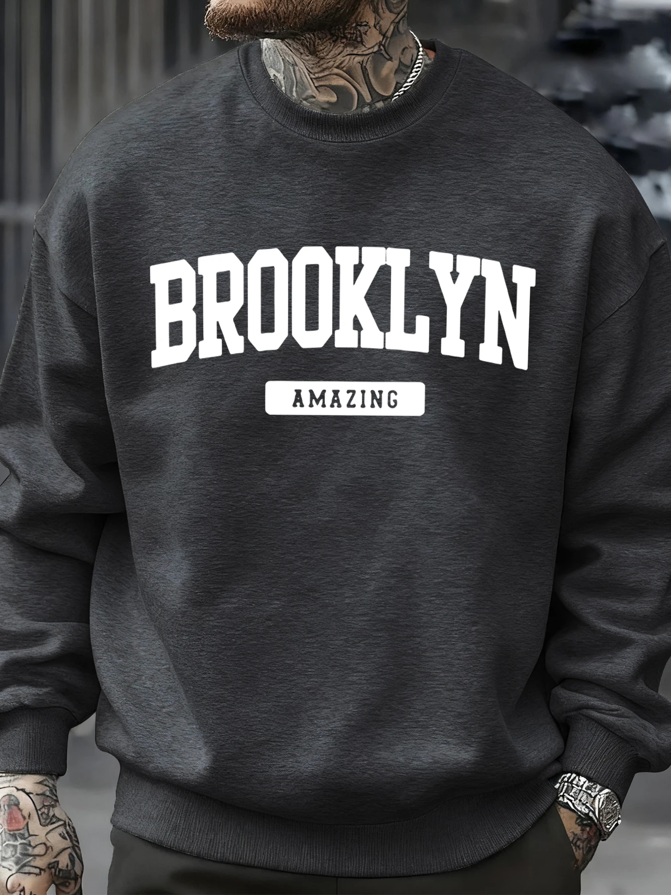 Brooklyn Amazing Letter Pattern Sweatshirt Men Crewneck Tops Fashions Streetwear Casual Fleece Pullover Hip Hop Street Clothes