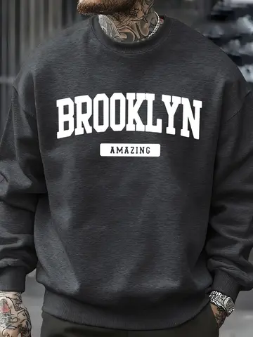 Brooklyn Amazing Letter Pattern Sweatshirt Men Crewneck Tops Fashions Streetwear Casual Fleece Pullover Hip Hop Street Clothes