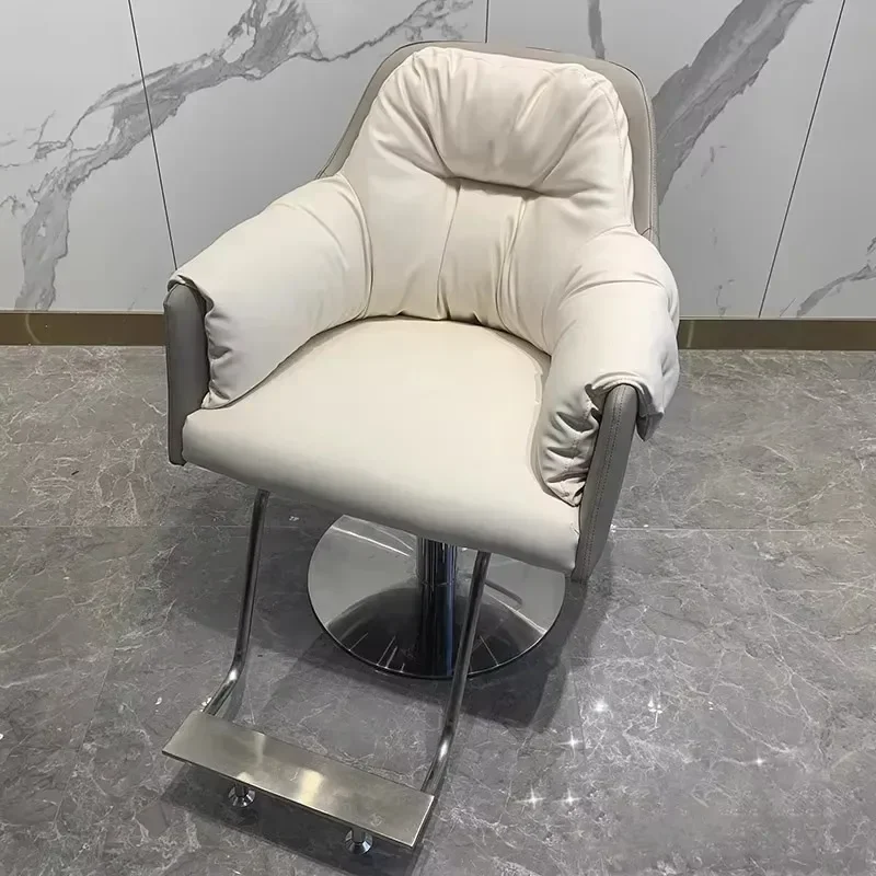#Minimalist White Barber Chair Aesthetic Beauty Comfortable Nordic Hair Salon Chair Stylish Trendy Sillas De Barberia Furniture