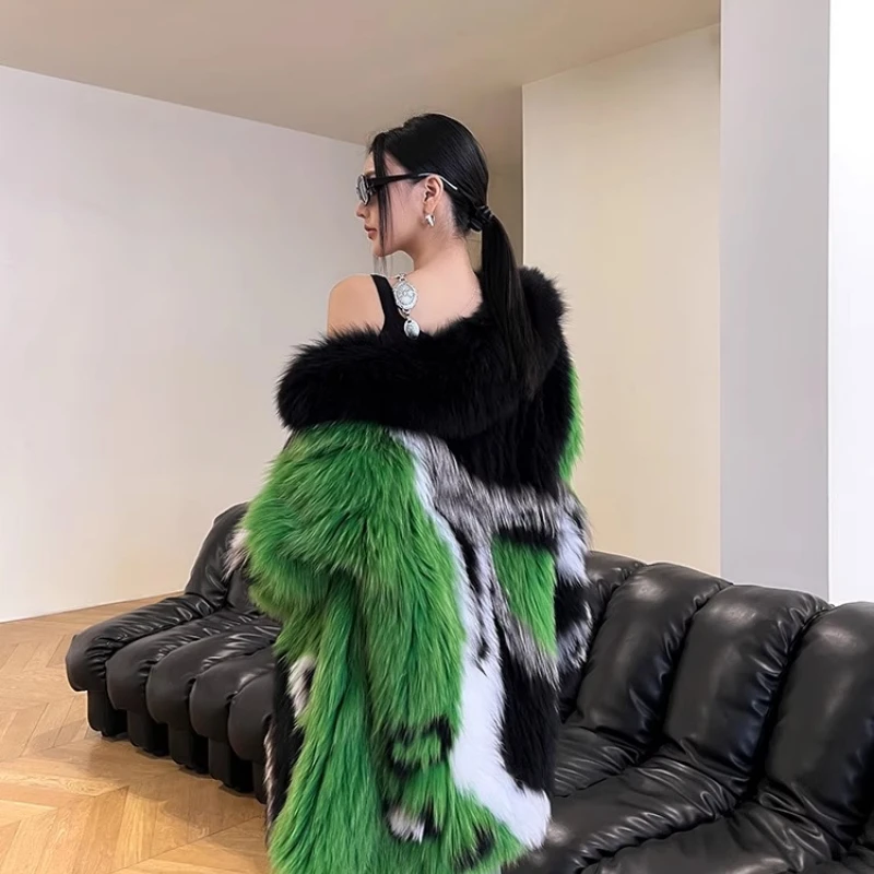 YOLANFAIRY autumn and winter Imported whole fox fur coat Thickened woven turn-down collar mid-length coat дубленка женская 2025