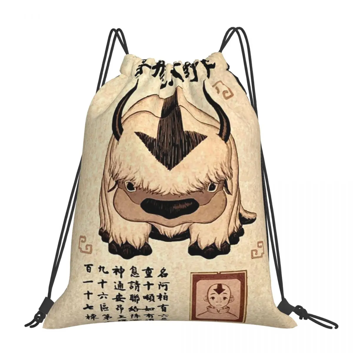 Avatar The Last Airbender Lost Appa Poster Backpacks Casual Portable Drawstring Bag Drawstring Bundle Pocket Sports Bag Book Bag