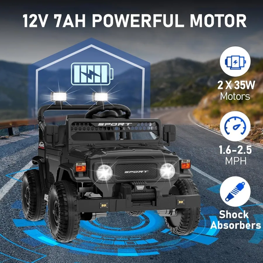 12v passeio de controle remoto em carros para meninos de 3 anos veículos elétricos jeep com suspensão de mola bluethooth música led 3 velocidades po