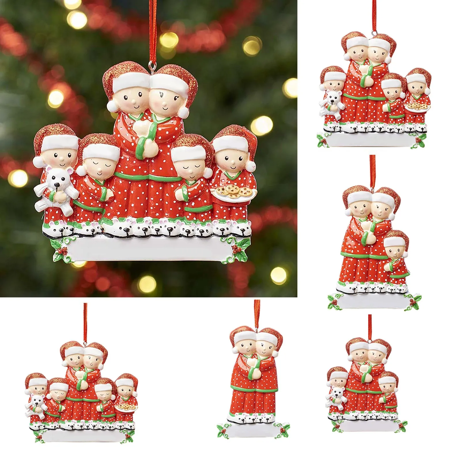 Personalized Deer Family of 2, 3, 4, 5, 6 Christmas Tree Ornament Cute Santa Deer Winter Family Xmas Decorating Creative Gift