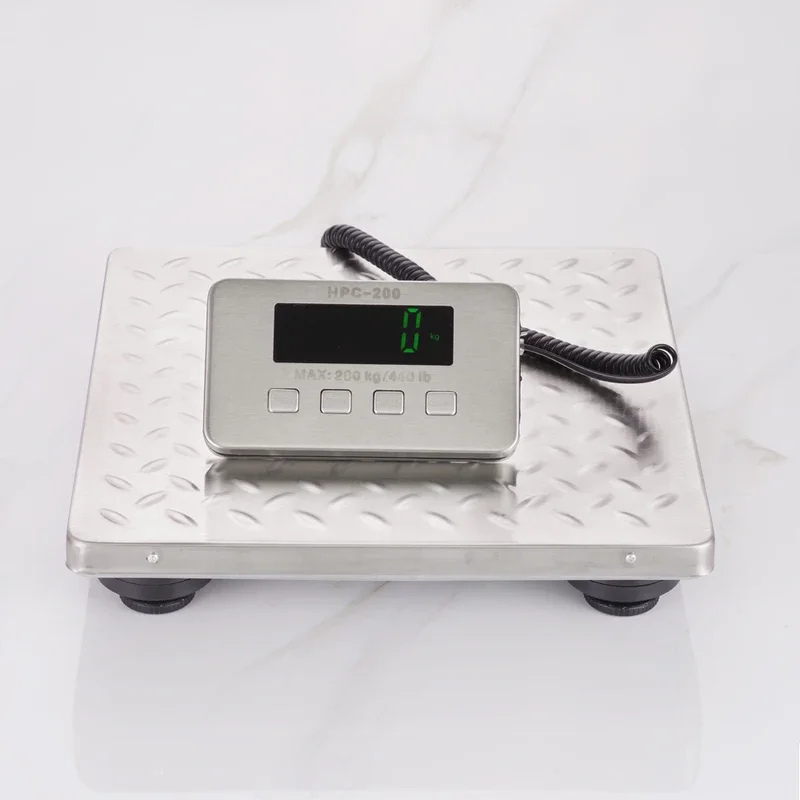 30*30cm LED Stainless Steel Rechargeable Platform Scale Floor Weight 200kg Postal Scale Electronic Weighing Balance