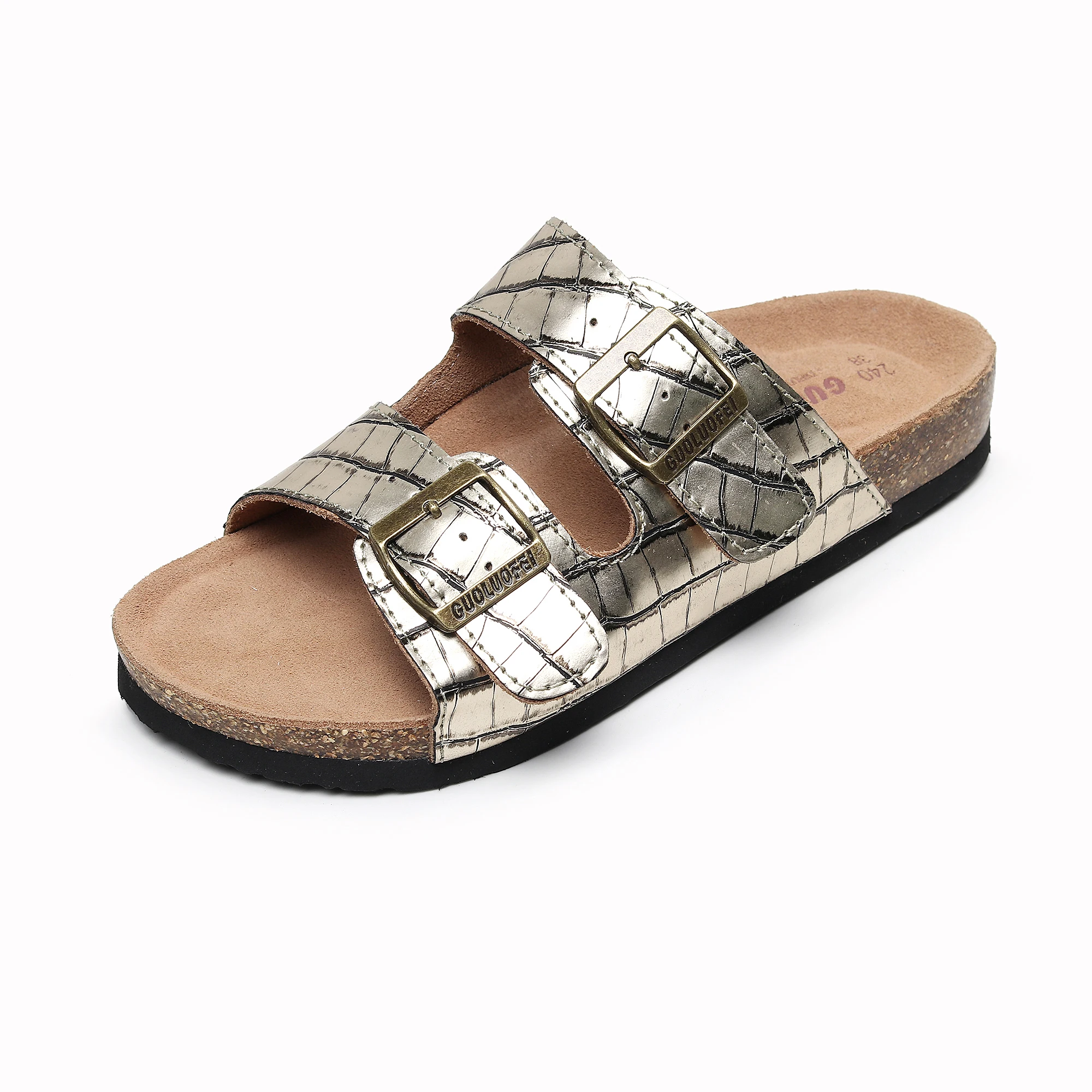 Guoluofei New Rose Gold 2-Strap Cork Slipper Sandals Comfort for ladies Unised Beach shoes