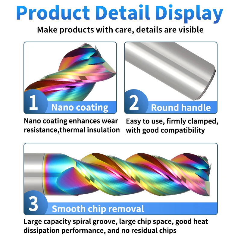 HRC58 3Flute Double Margin High Gloss Coated Carbide EndMill Tungsten Solid For Aluminum Fiberglass Acrylic Copper Plastic