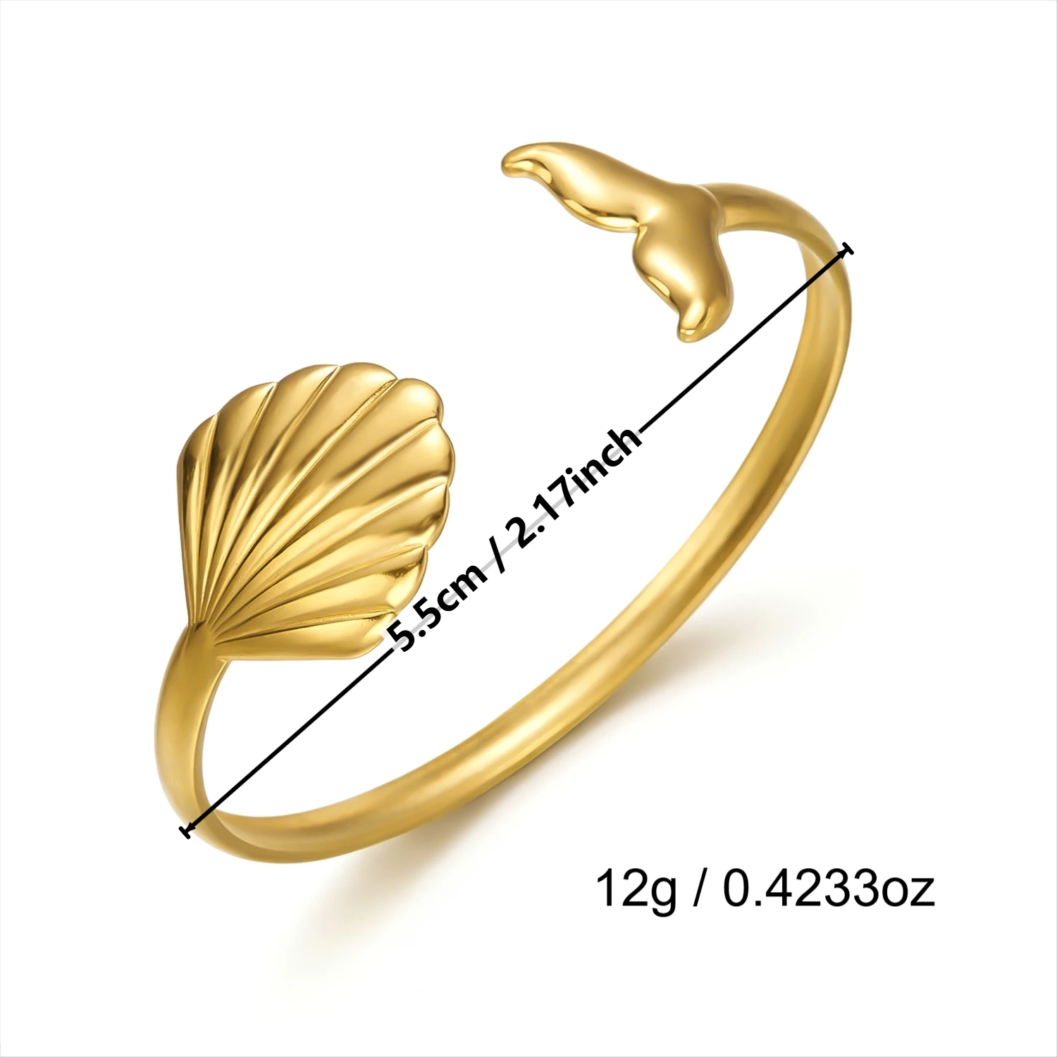 Gmai Edelstahl-Meerjungfrauenflossen-Armreif für Damen, Boho Gold PVD-beschichteter offener Armreif, Party-Schmuckgeschenk, anlaufbeständig – Detail 7