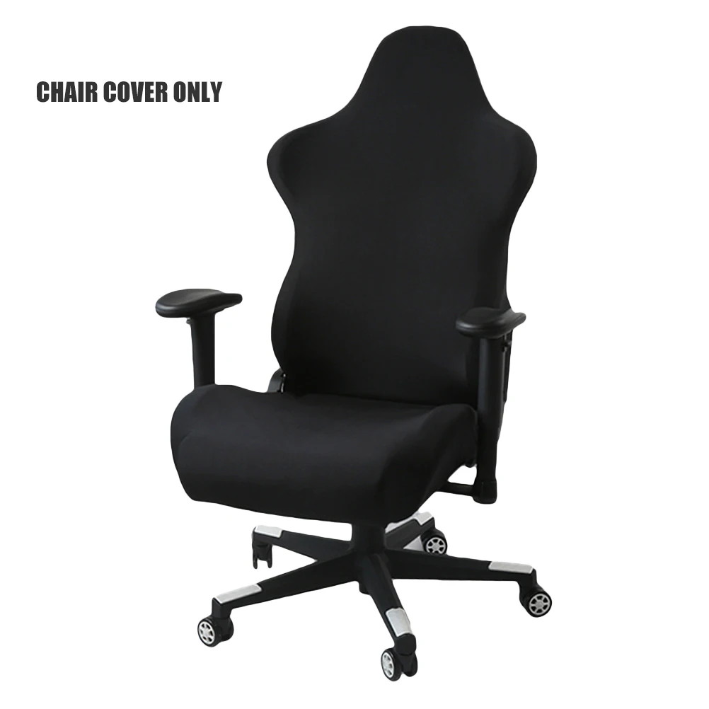 Polyester Gaming Chair Cover Stretch Fit Thickened Fabric Gaming Chair Slipcover Embossed Texture Black Computer Chair Cover