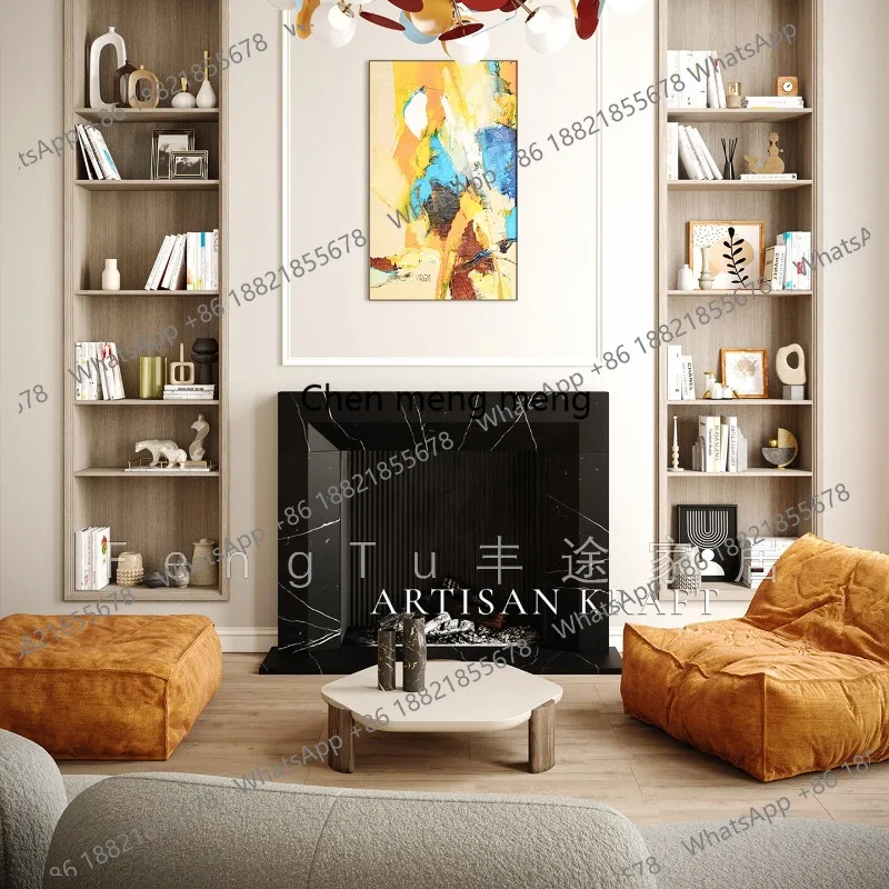 European retro natural marble French living room household stone carving small fireplace decorative cabinet