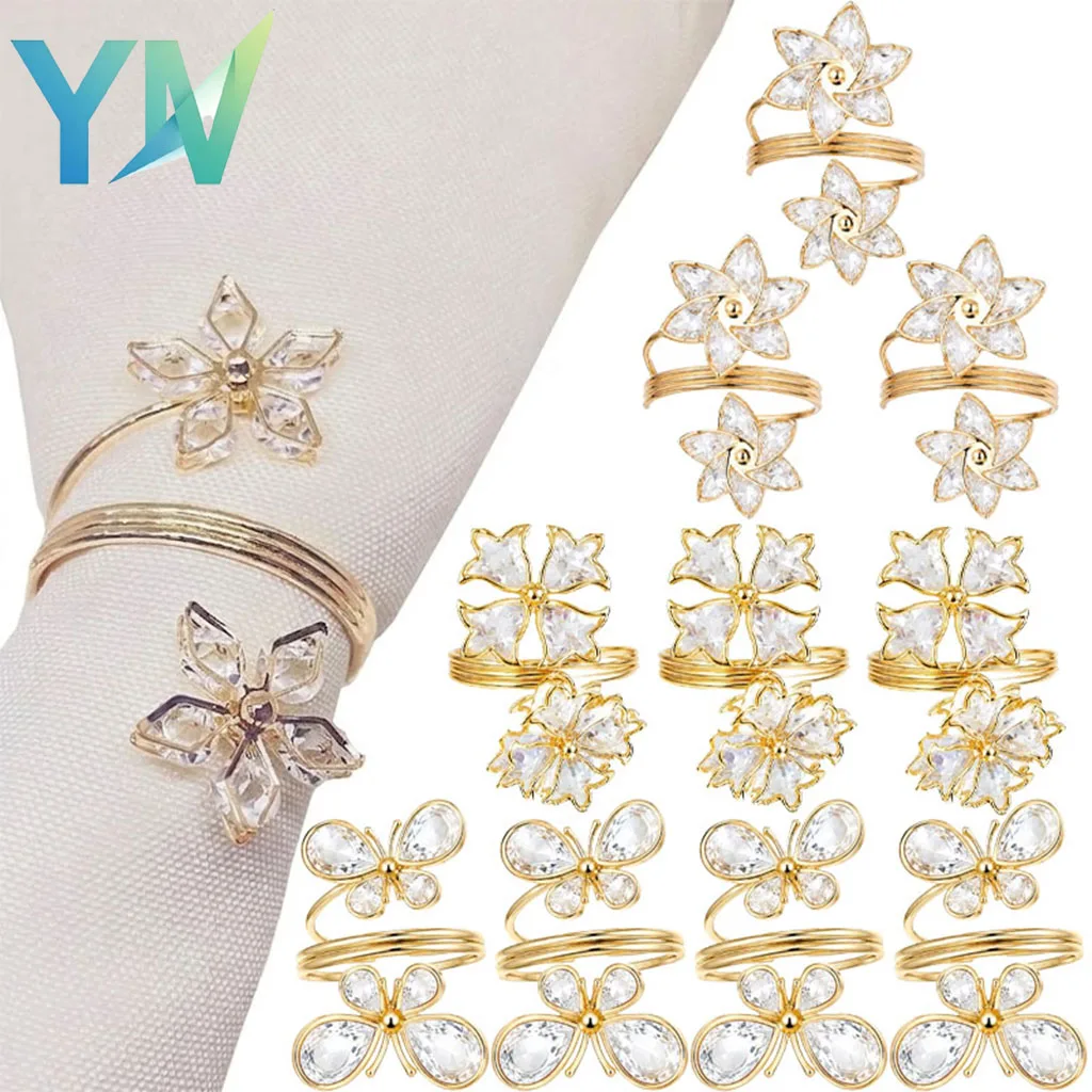 1-24PCS Crystal Napkin Holders Rhinestone 5 Petal Sparkly Elegant Table Setting for Wedding Reception Hotel Banquet Party