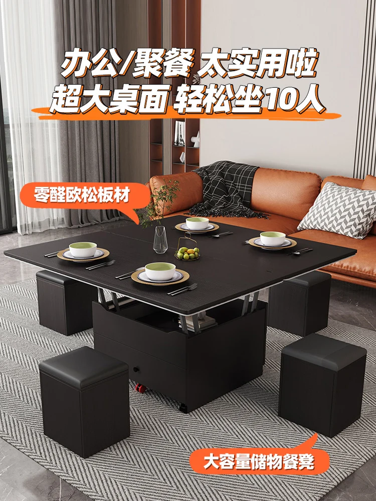 slate coffee table combination in seconds change dining table dual-purpose small apartment creative lifting folding movable