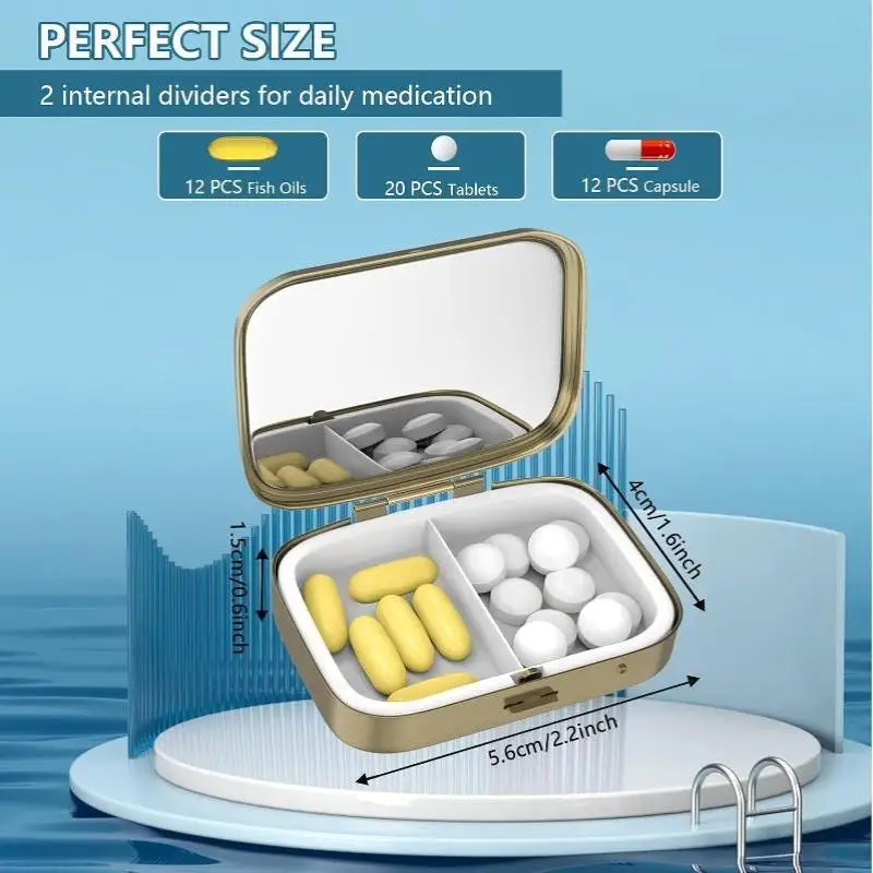 Tragbare Mini-Pillendose mit Spiegel, wasserdicht, auslaufsicher, Pillen-Aufbewahrungsbox für Handtasche, Tasche, Wandern, Camping, Outdoor-Aktivitäten. – Detail 6