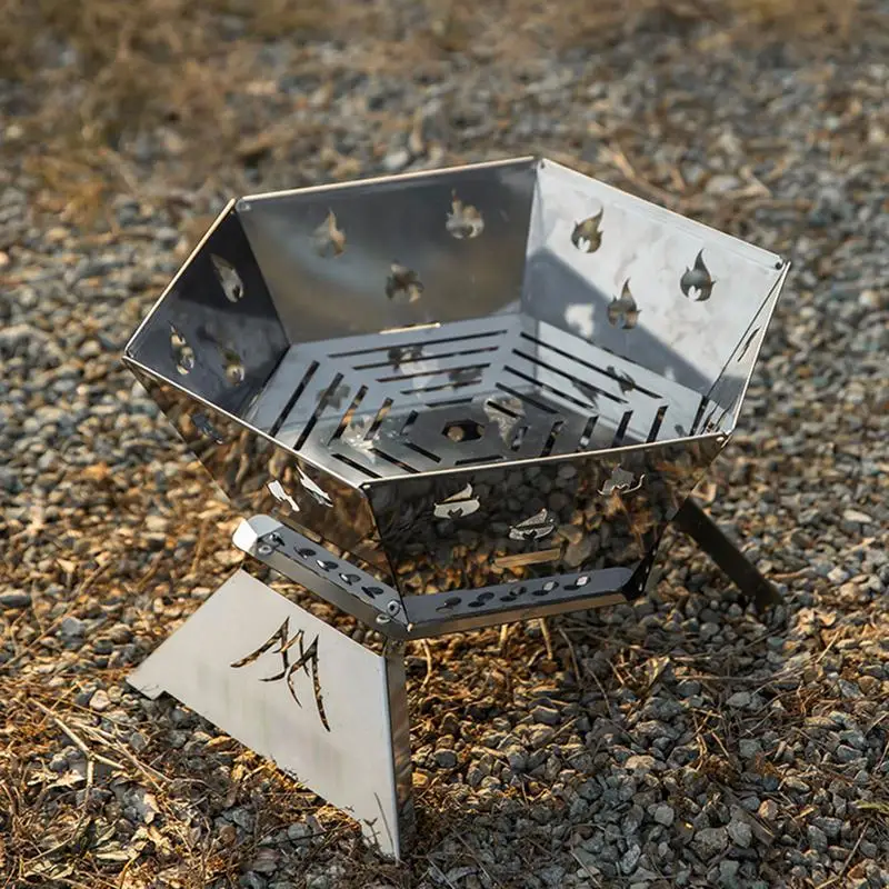 

Folding Camping Brazier Portable Firewood Burner Hexagonal Hollow Bonfire Stove Campfire Furnace Fire Wood Stove for camping