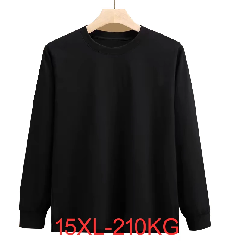 

12XL 15XL Oversized men's solid color long-sleeved t-shirt plus size casual loose large size men's T-shirt 210KG