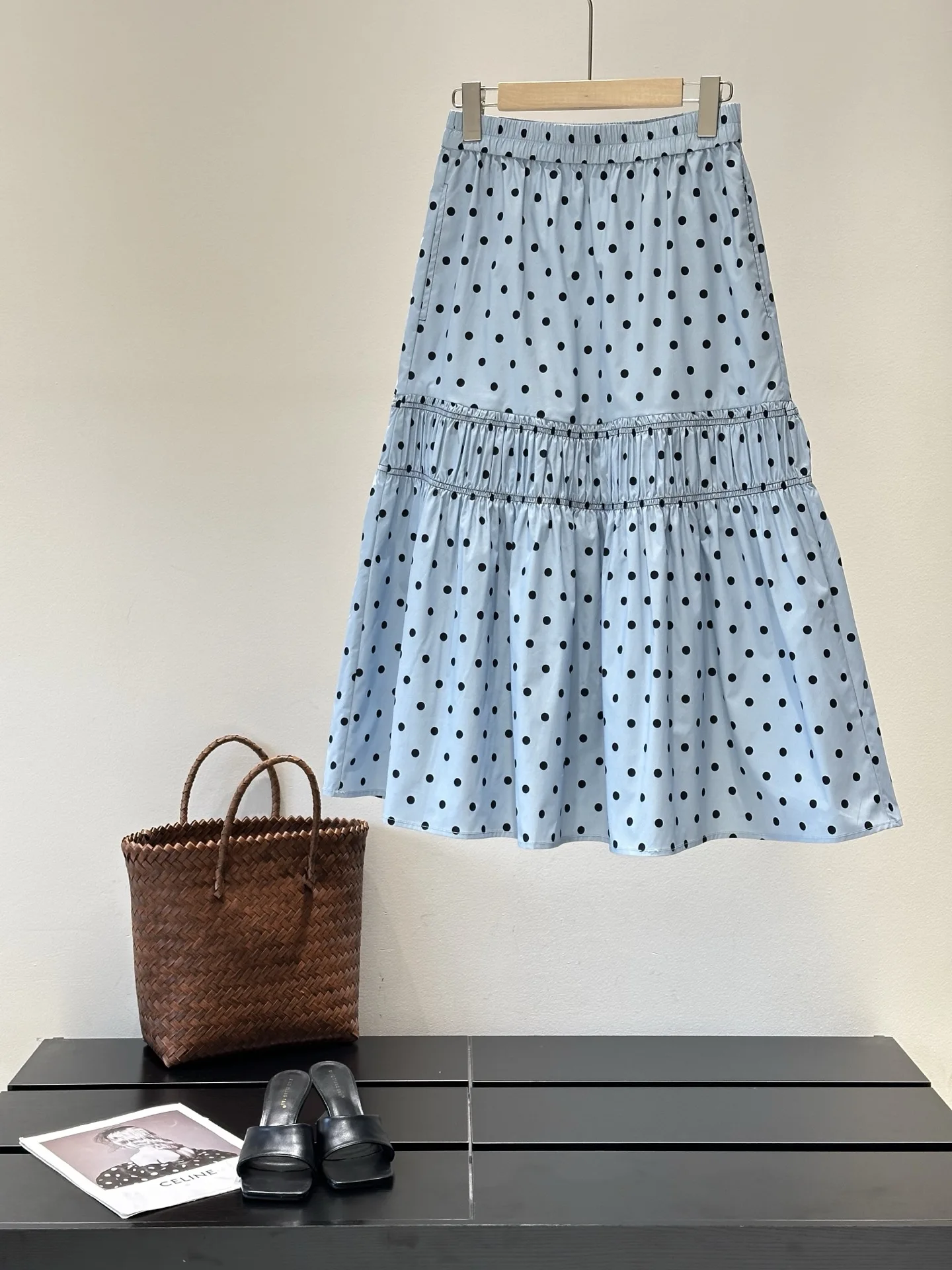 

Модная женская плиссированная юбка-миди A-силуэта в стиле винтаж с принтом в горошек и клетку, свободного кроя, лето 2025