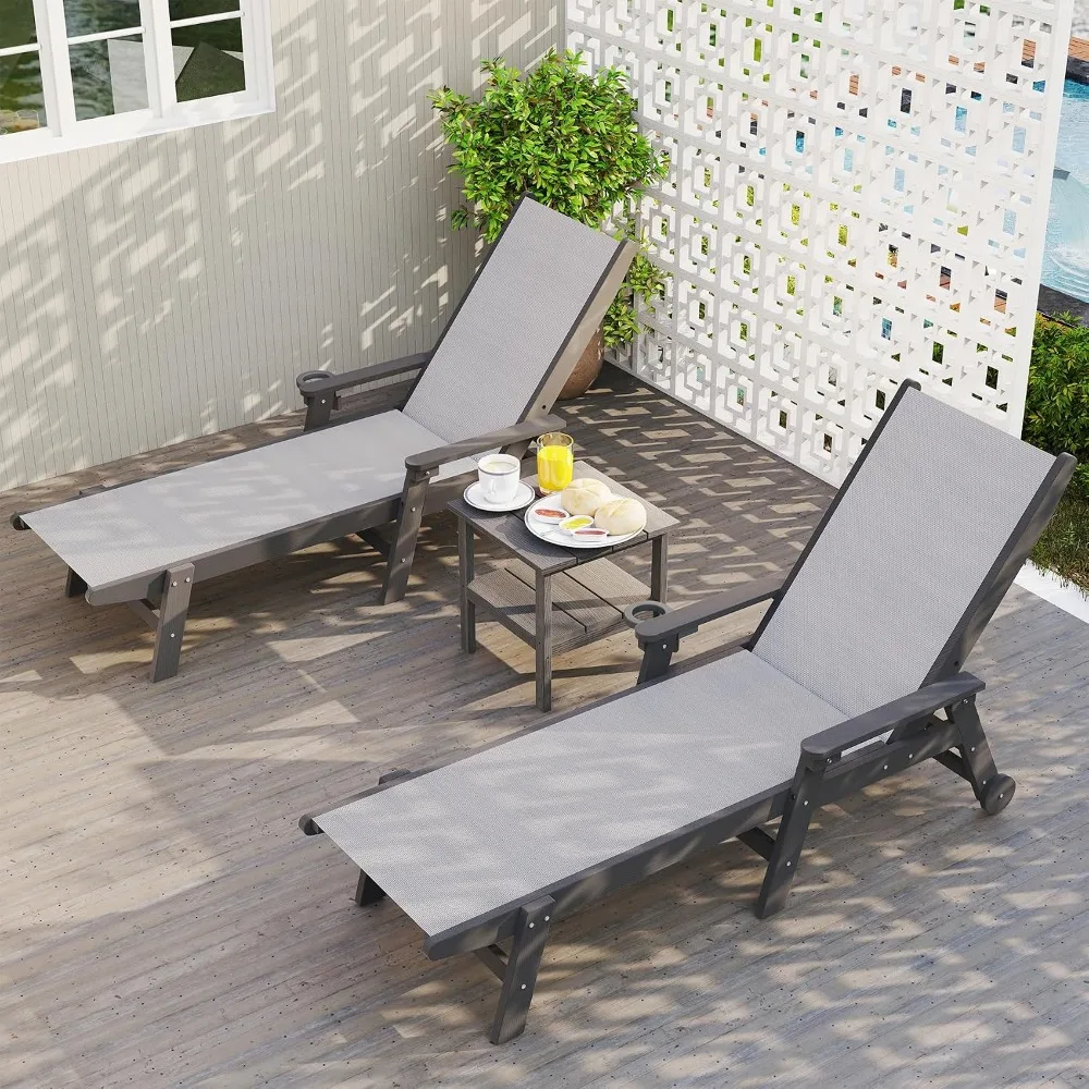 Outdoor Pool Lounge Chairs Set of 2, HDPE Patio Lounge Chair with Wheels, Chaise Lounge Chair for Pool, Customized
