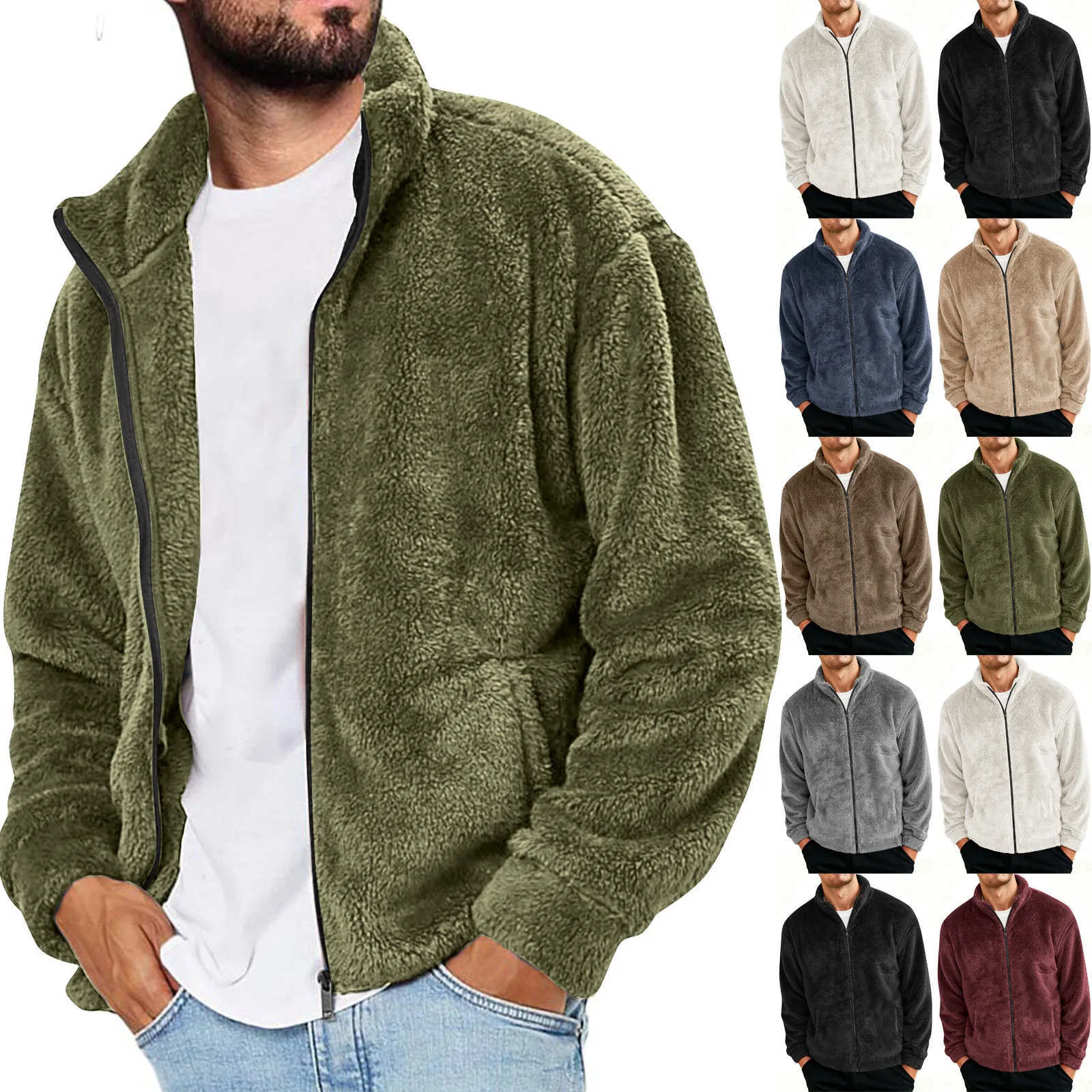 

Mens Jacket Cardigan Fleece Long Sleeve Full Zip Open Front Thermal Coat Lightweight Jackets Fall Winter Outwear Casual Cardigan