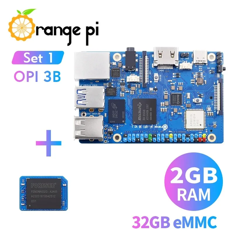 وحدة Orange Pi 3B 2GB+32G EMMC، Rockchip RK3566 رباعية النواة SBC لوحة واحدة WiFi + BLE Gigabit Run Android Linux OS Mini PC Kit #1