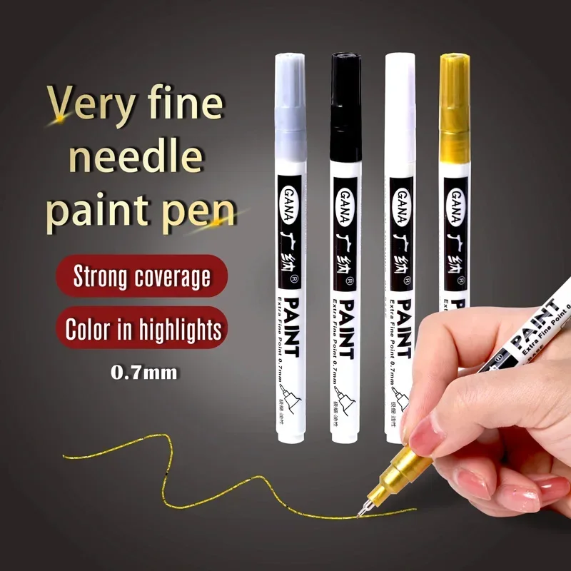 4Pcs/set Oil Based White Black Permanent Paint Markers Pens 0.7mm Extra Fine Waterproof, for Rock Painting, Wood, Metal, Canvas