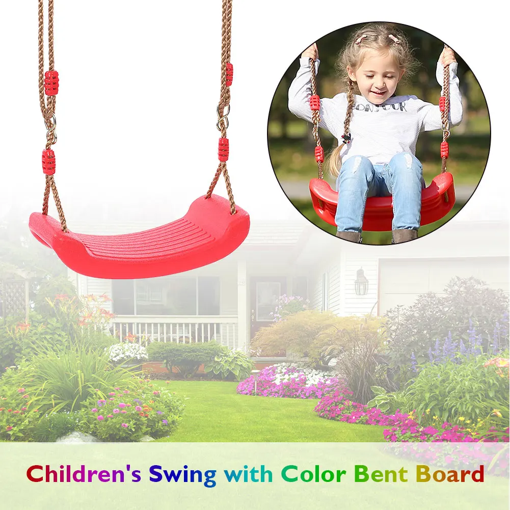 Hanging Seat Toys Height Adjustable Ropes Indoor Outdoor Toys Board Swing Chair Rainbow Curved Board Outdoor Garden Tree Swing