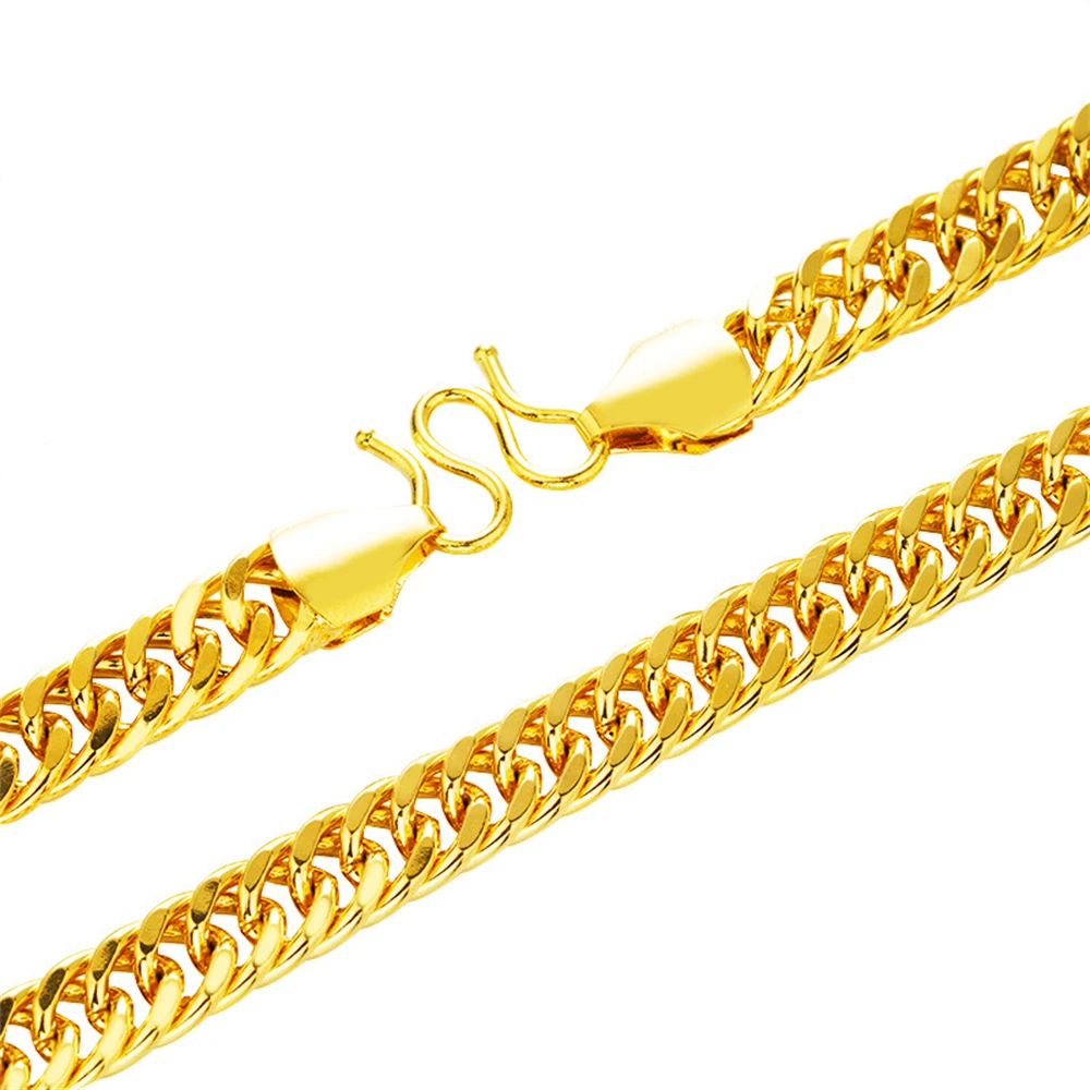 Yellow Gold Plated Long Necklaces for Men 5/8/10mm Link Chain 24inch Collar Choker Homme Hip Hop Jewelry Accessories Wholesale