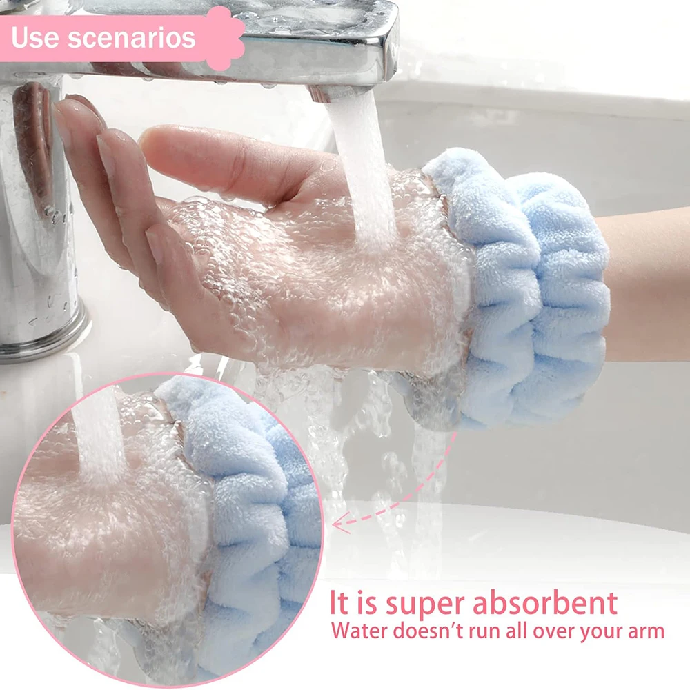2 Pcs Wrist Bands for Washing Face, Microfiber Women\'s Wrist Towels for Washing Face Wristbands