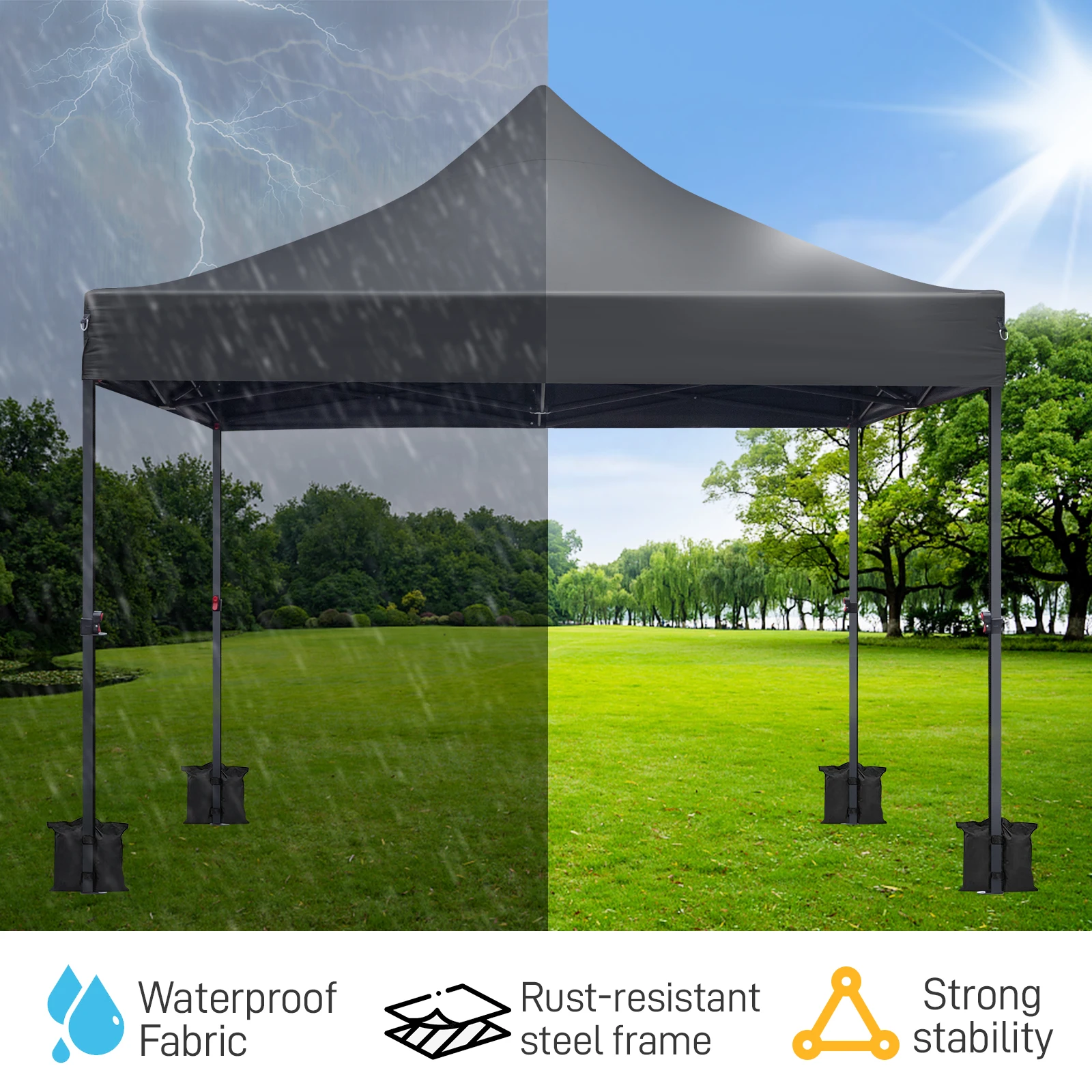 

10x10ft Instant Portable Pop Up Canopy Tent PVC Coated Shelter with Wheeled Carry Case, 4 Sand