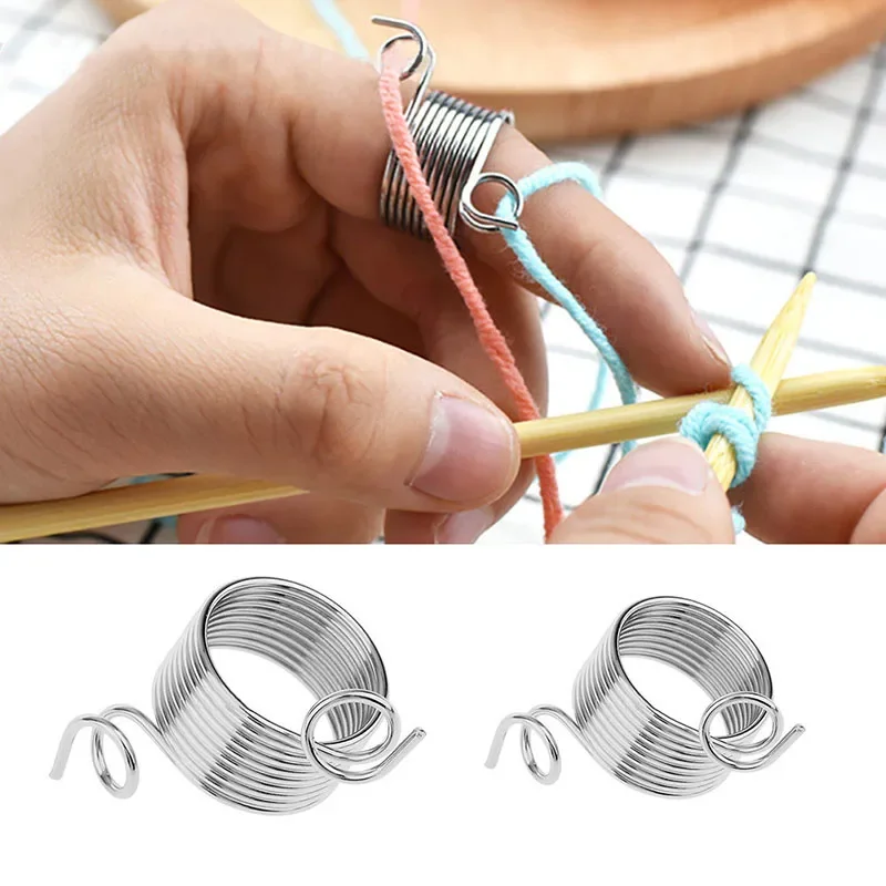 Ring Type Knitting Tools Finger Wear Thimble Yarn Spring Guides Stainless Steel Needle Thimble Sewing Accessories 19MM Diameter