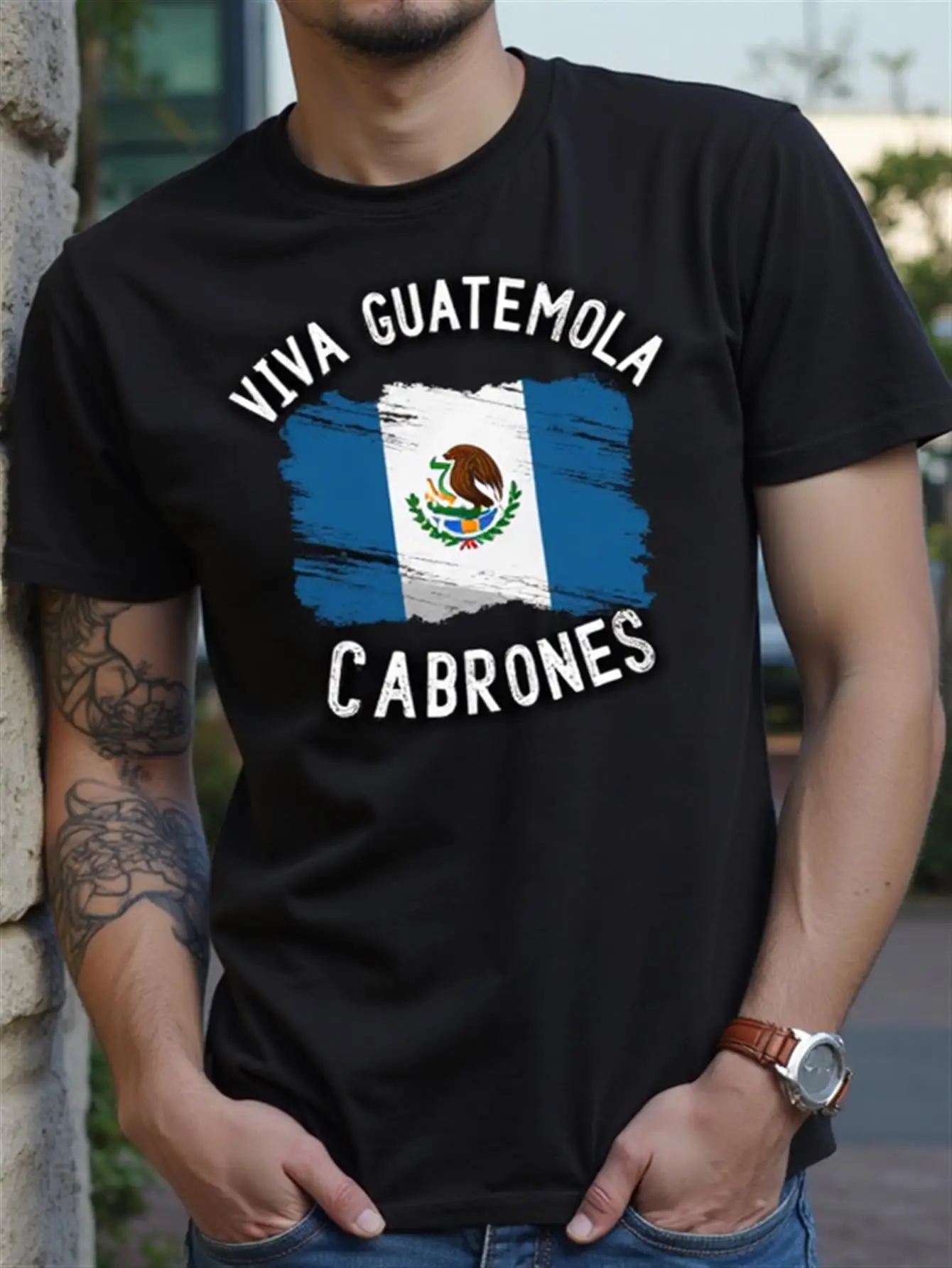 

Men's Guatemala Flag and Viva Guatemala Print T-Shirt, 100% Cotton, Comfortable Short-Sleeve Casual T-Shirt in Guatemala's National Colors, Suitable for Everyday Wear and as a Holiday Gift, Men's Culture