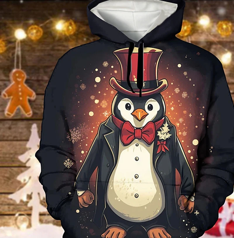 Mr. Penguin Fashion Printed Hoodie Men's Clothing Harajuku Streetwear Hooded Coat Autumn Outdoor Fashion Popular Oversized Coat