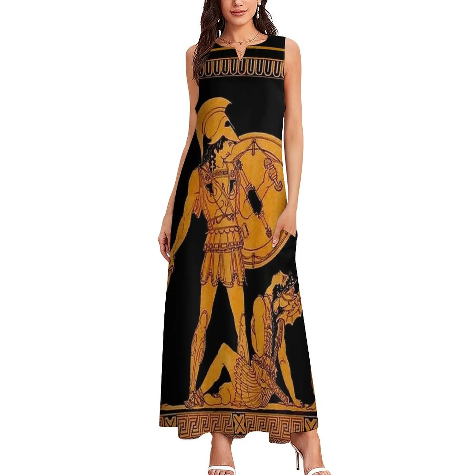 GREECE : Ancient God and Goddess Frieze Print Long Dress Women's dresses elegant and pretty women's dresses