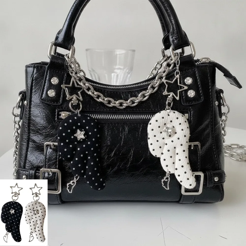 1PC Angel Wing Keychain Fashion Versatile Polka Dot Bag Pendant Y2K Star Clasp Bag Charm Hanging Decor for Backpack Purse