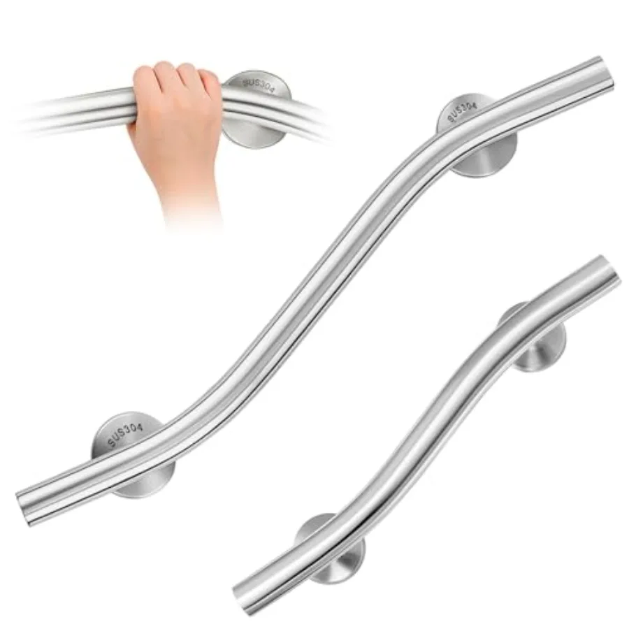

2 Pcs Wave Grab Bar 16 Inch and 24 Inch Shower Bar 304 Stainless Steel Brush Finish Right Hand for Bathroom Shower Bathtubs Toi