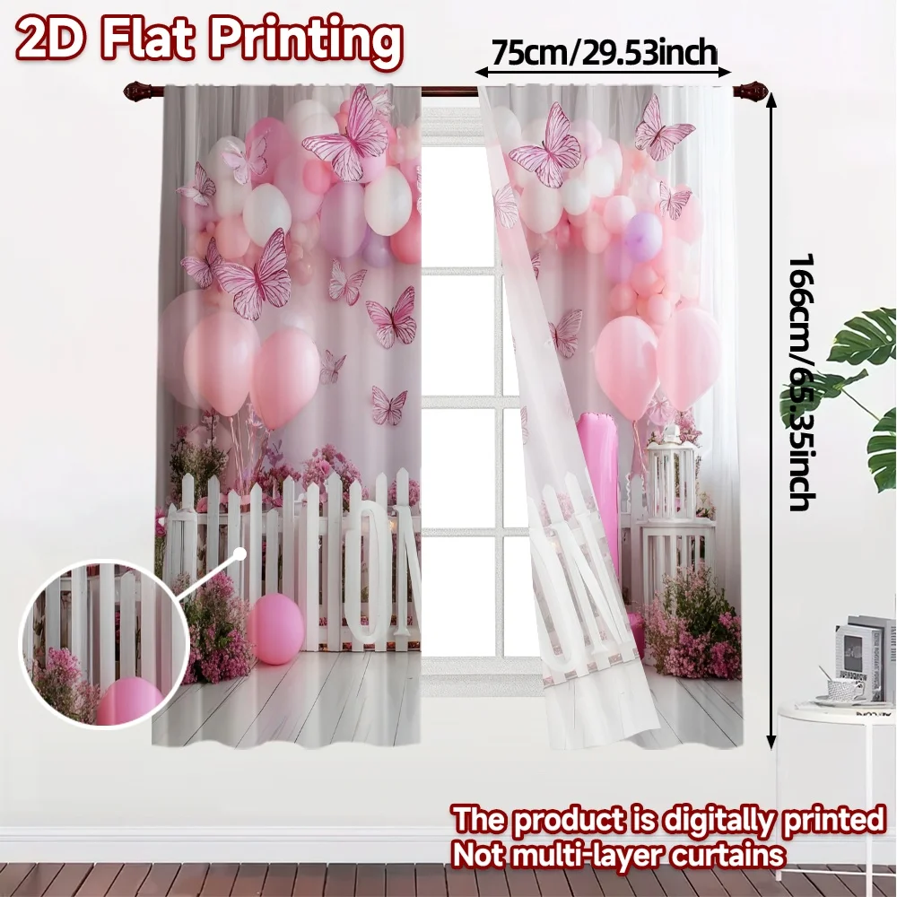 2pcs, 2D FLAT PRINTING Curtains (Without Rod) Butterfly Party Modern Light Filtering Curtains Prints Light Filtering Curtains