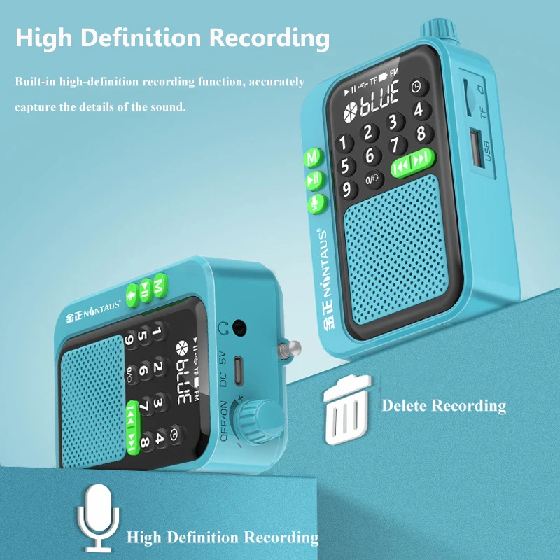 راديو FM صغير محمول لبطاقة TF U القرص الموسيقى مشغل MP3 دعم HD Rcording استقبال أجهزة الراديو 5 واط سماعة لاسلكية تعمل بالبلوتوث المتكلم