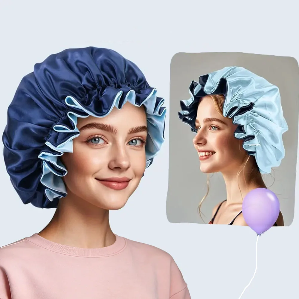 Double Layer Silk Satin Bonnet Lady Night Sleep Hats Fashion Shower Cap Head Cover for Women