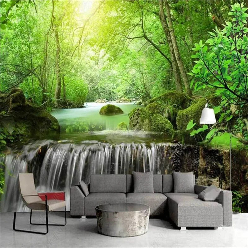 

Forest Waterfall Landscape Scenery Living Room Custom Mural 3D Photo Home Decor Wall Paper Papel Tapiz Bedroom Decor Wallpaper