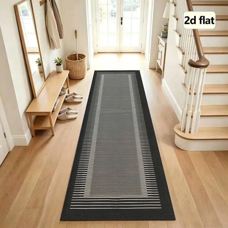 1 piece modern linear striped black and white polypropylene runner carpet, soft and comfortable, all seasons, lightweight and easy to care, home decor, living room decor, bedroom decor, hallway decor, winter, autumn