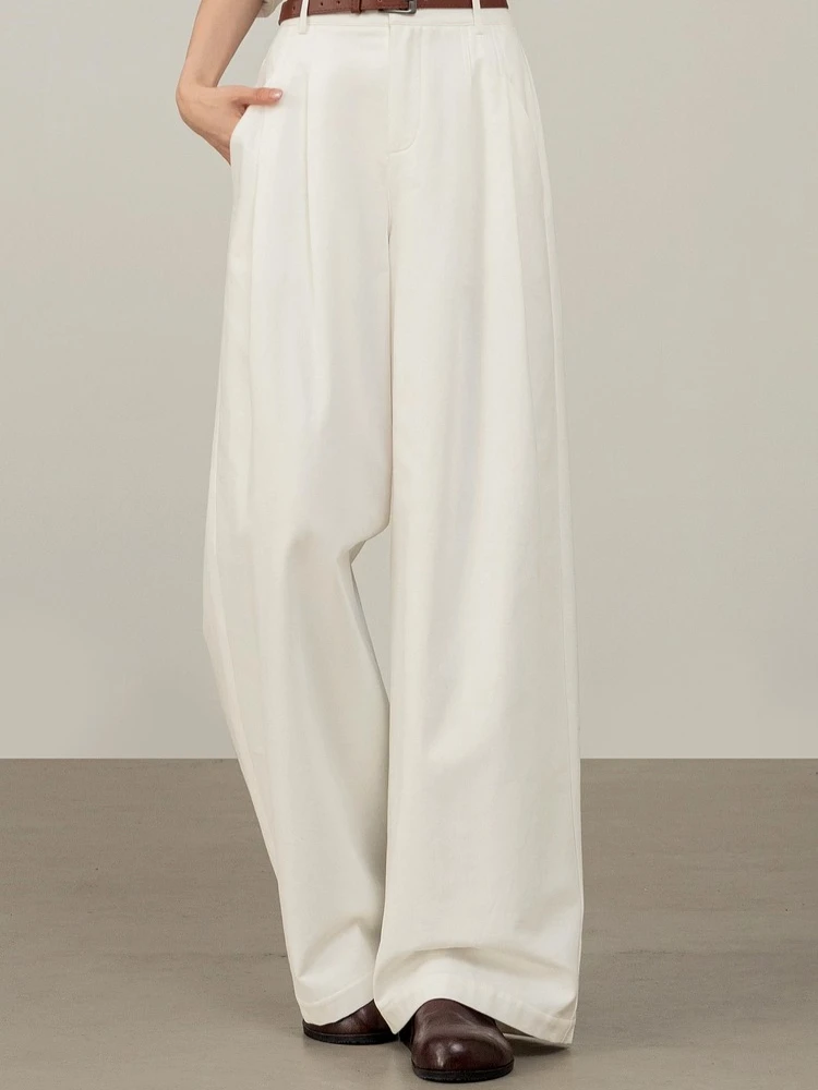 SENTUBILA Women's Wide Leg Pants 2025 Autumn 100% Cotton Loose Trousers With Pockets Office Lady For Woman Bottoms 153KD1761