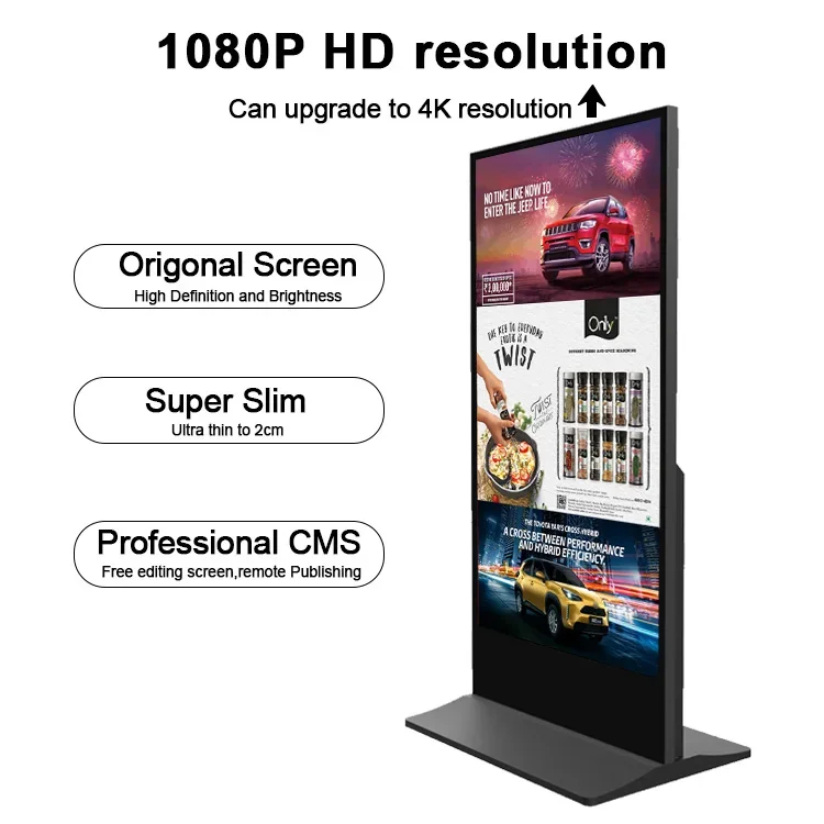 55 Inch Touch Screen IP65 Animation Enabled Interactive Indoor Ad Video Player Floor Standing Digital Full Screen Shopping Mall