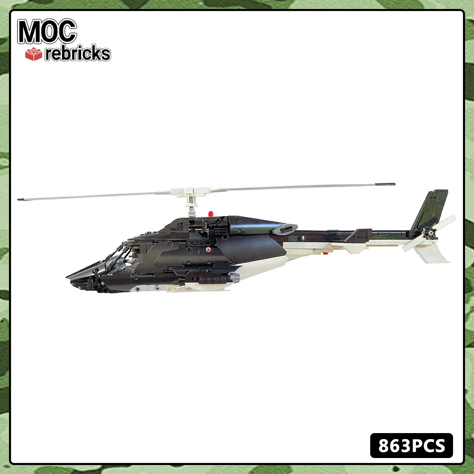 High-Tech MOC Building Block Helicopter Airwolf 1:25 Scale Model Classic TV Series Technology Aircraft Bricks Toys for Kid Gifts